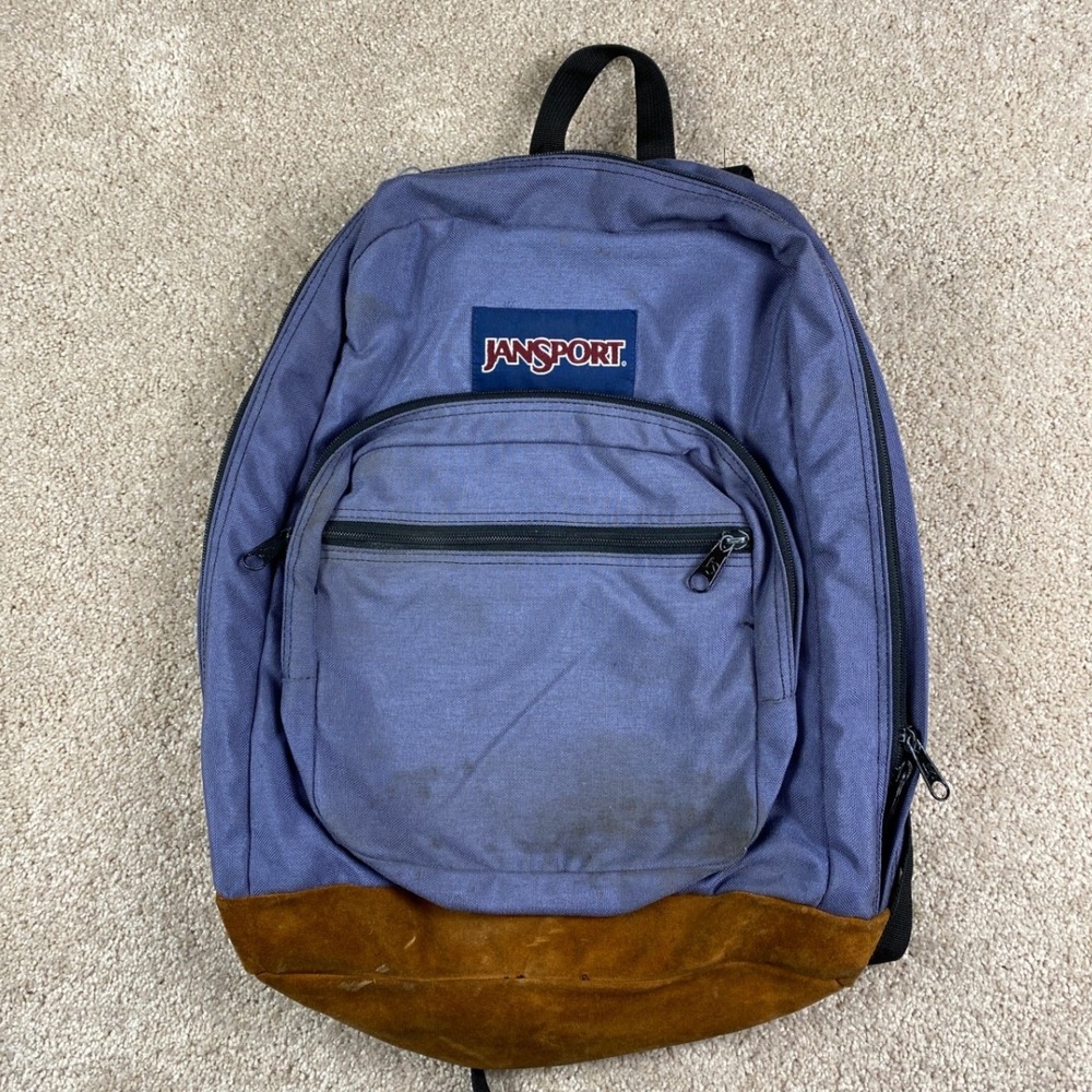 JanSport Right Pack‎ Canvas Backpack Suede Leather Bottom Vintage Style